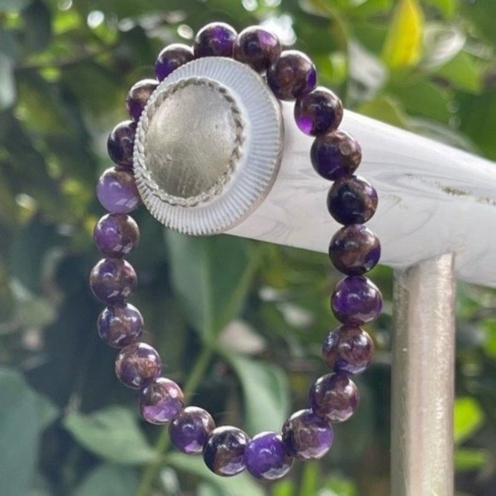 8mm Lavender Opal Bronzite Chakra Stretch Bracelet